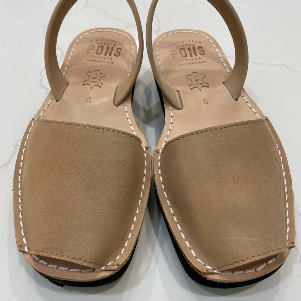 Tan Leather Sandals with Open Toe and Slip-On Design